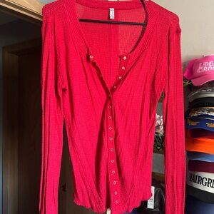 Free People Vibrant Red Button-Down Shirt